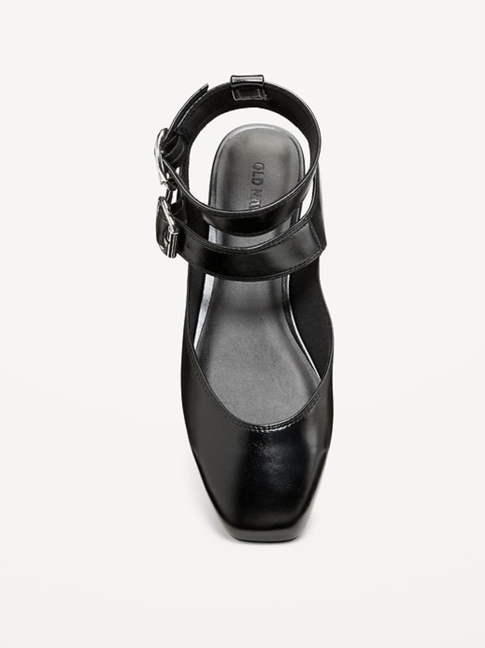 Black Leather Double Ankle-Strap Mary Jane Shoes
